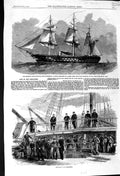 Old Antique Print 1862 Line-Of-Battle Ship Conqueror Coral Reef Bahamas 19th