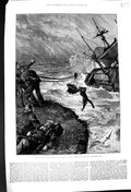 Original Old Antique Print 1880 Ship Wreck Barque Balitham Plymouth Fine Art
