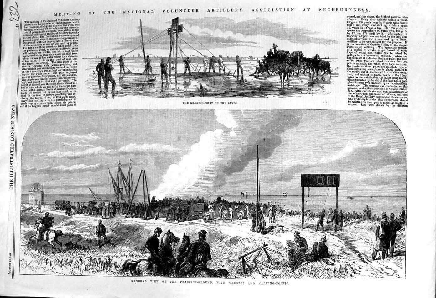 Old Antique Print 1865 Volunteer Artillery Shoeburyness Practice Ground 19th