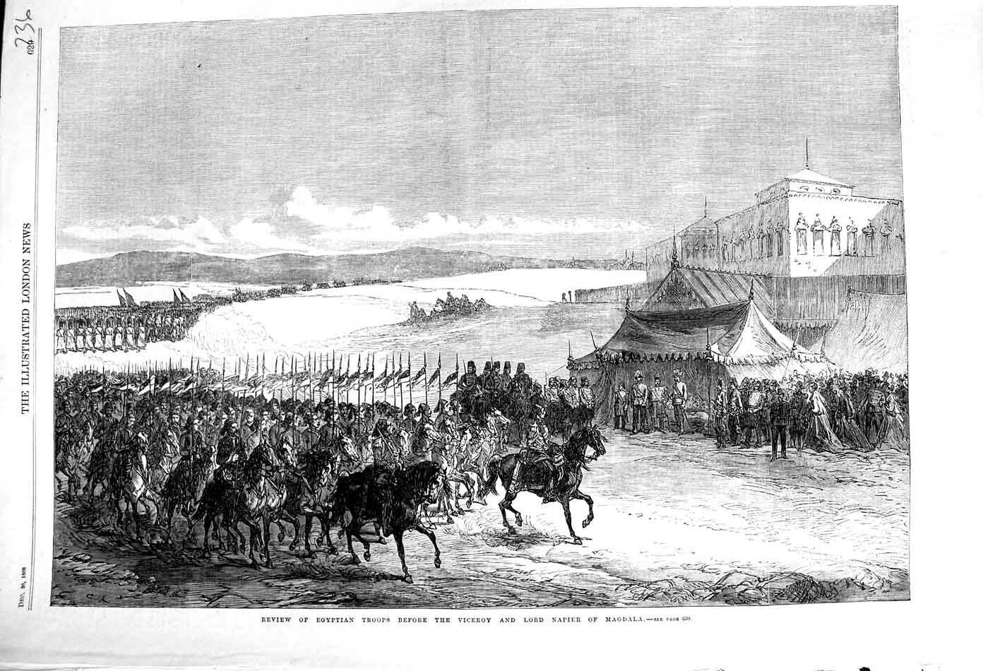 Old Antique Print 1868 Review Egyptian Troops Viceroy Lord Napier Magdala 19th