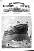 Original Old Antique Print 1875 Launch H.M.S Alexandra Ship Chatham Dockyard