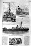 Original Old Antique Print 1881 Chiswick School Art Burnt Steamer Ship Solway