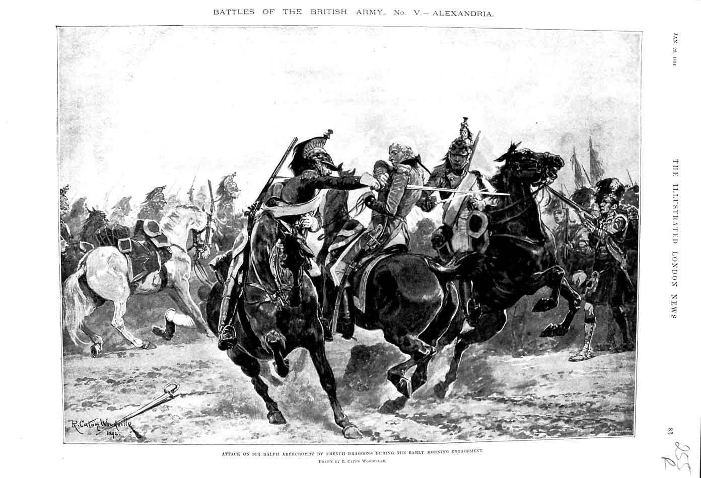 Old Antique Print 1894 Attack Ralph Abercromby French Dragoons Theatre 19th