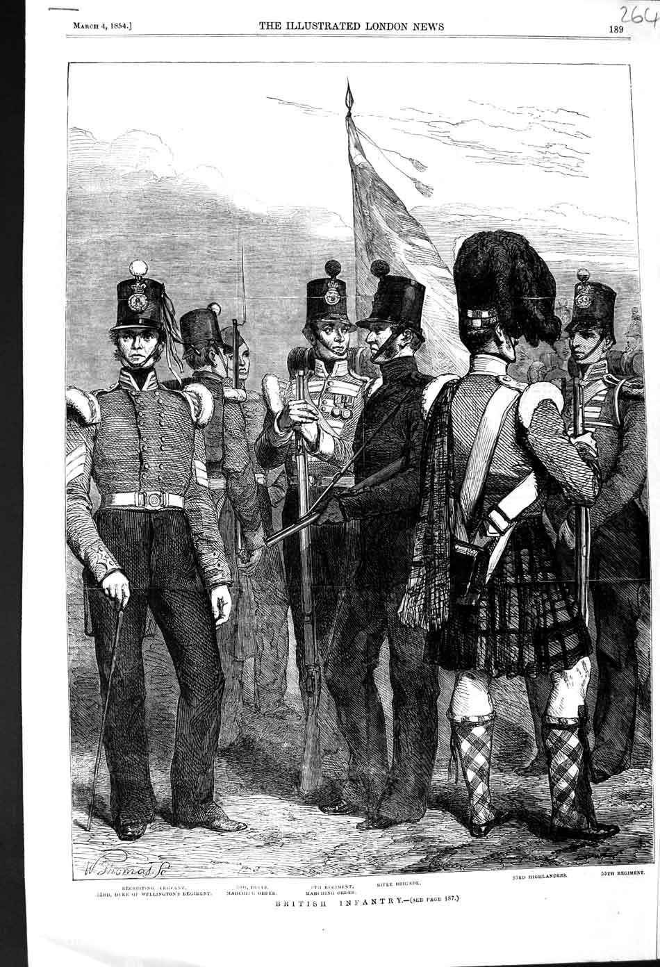 Old Antique Print 1854 British Highlanders Buffs Rifle Brigade Sergeant 19th