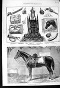 Old Antique Print 1875 Crimea War Horse Balaclava Festival Relics Helmet 19th