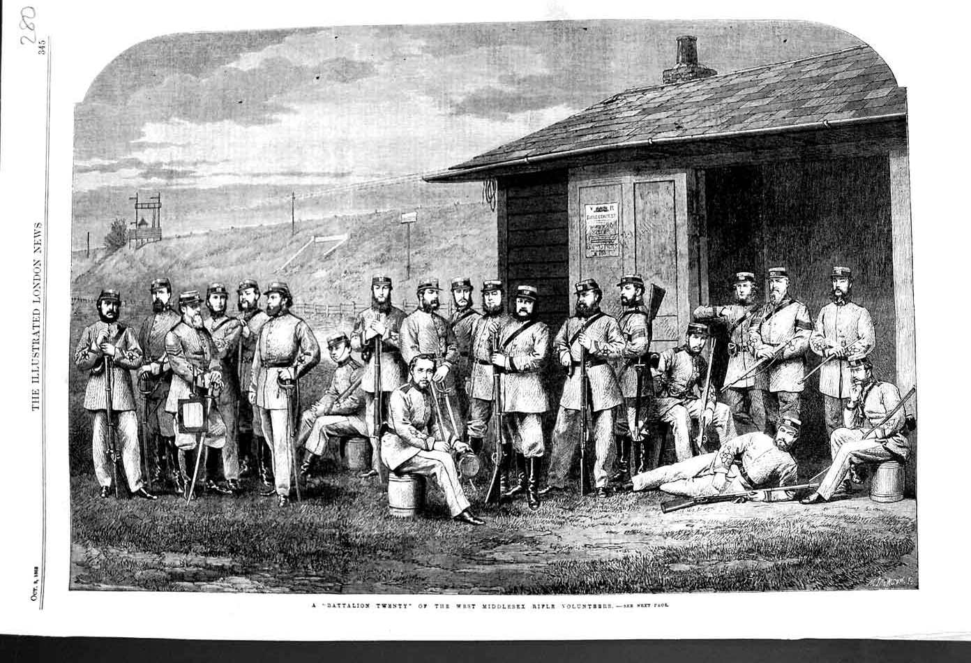 Antique Print Ref.485 1863 Battalion Twenty Middlesex Rifle Volunteers Army
