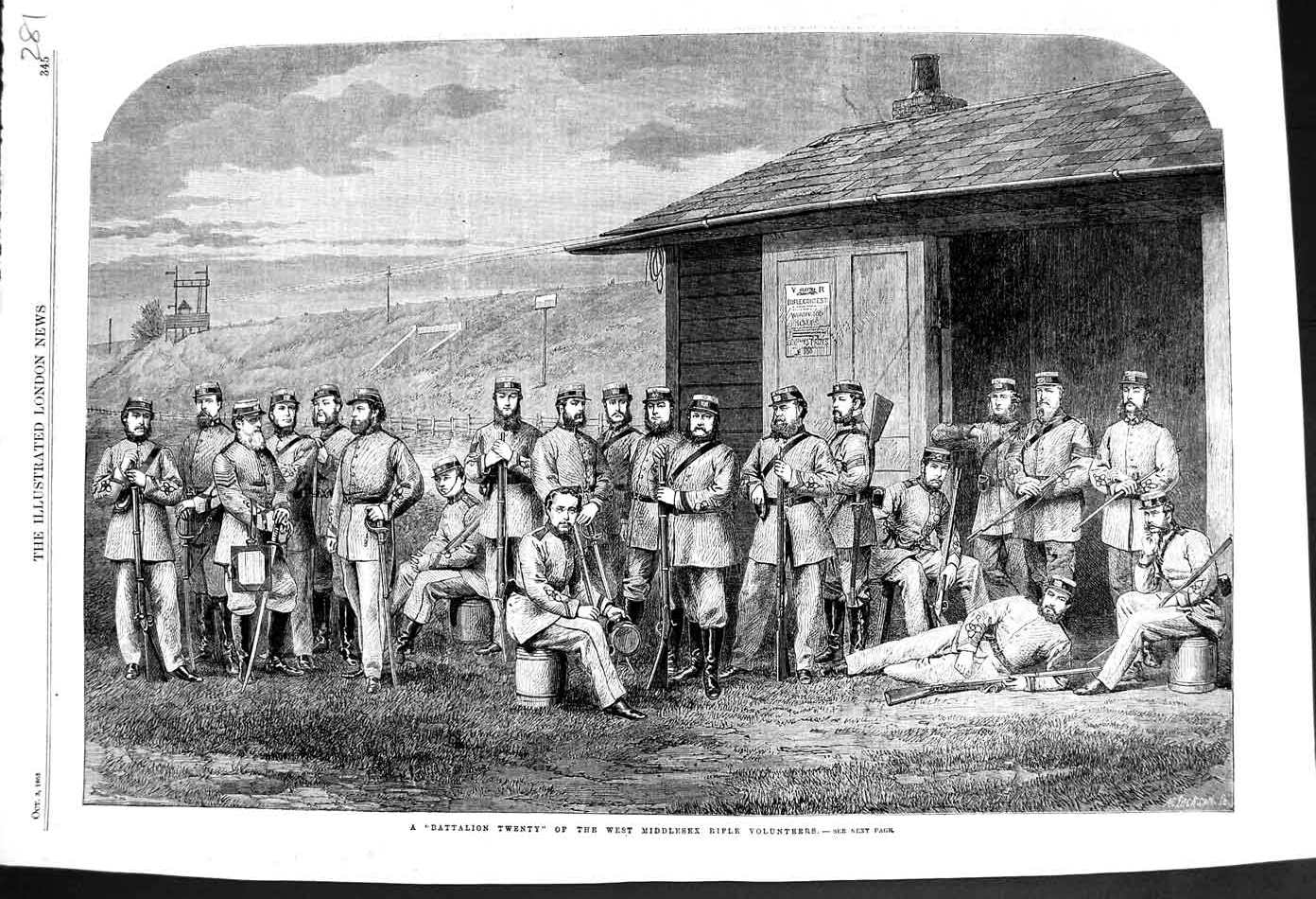 Old Antique Print 1863 Battalion Twenty Middlesex Rifle Volunteers Army 19th