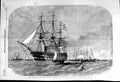 Old Antique Print 1856 War Ship H.M.S Colossus Gun-Boat Flotilla Portland 19th