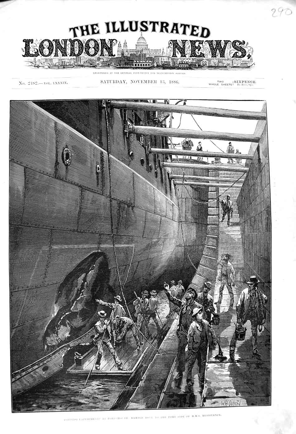 Original Old Antique Print 1886 Torpedo Experiments Portsmouth Ship Resistance