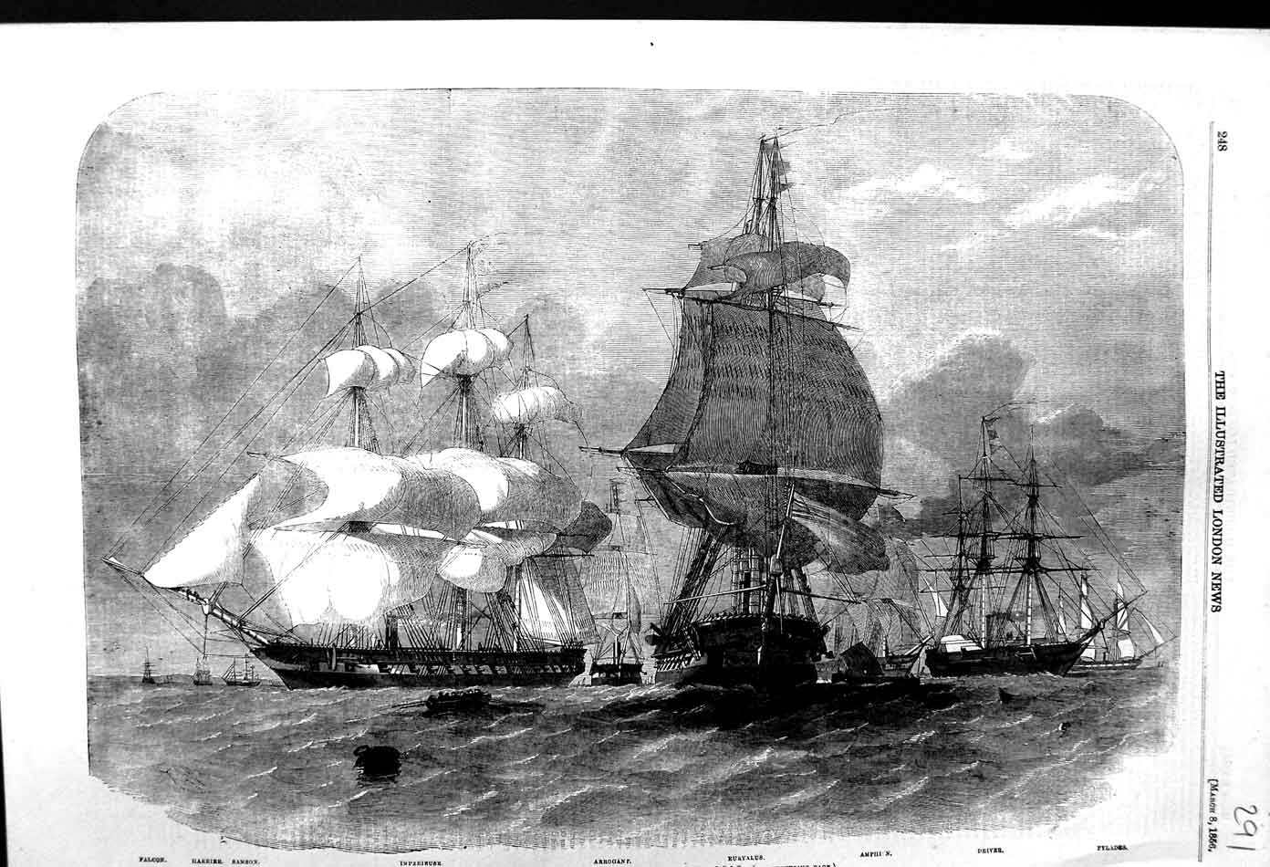 Old Antique Print 1856 Baltic War Ships Falcon Arrogant Driver Euryalus 19th