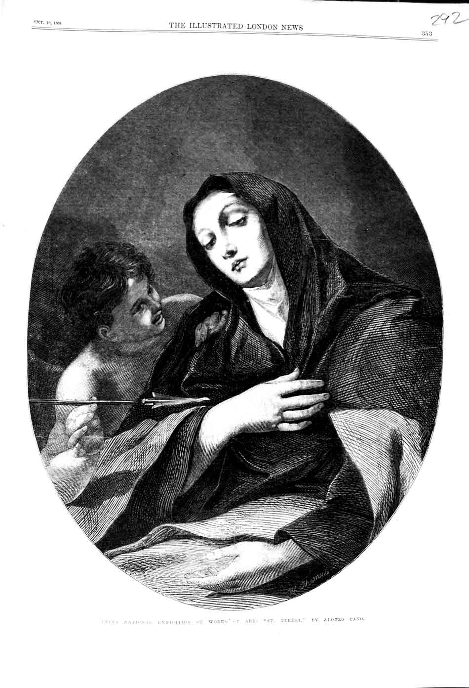 Old Antique Print 1868 Portrait St. Teresa Alonzo Cano Leeds Exhibition 19th