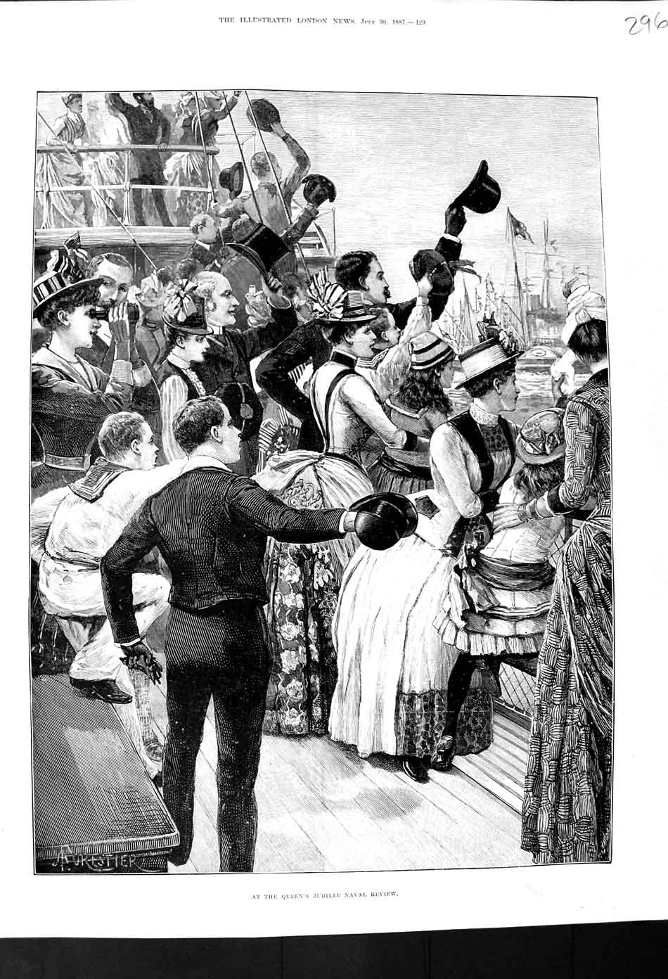 Original Old Antique Print 1887 Queen Jubilee Naval Review Ships Fine Art 19th