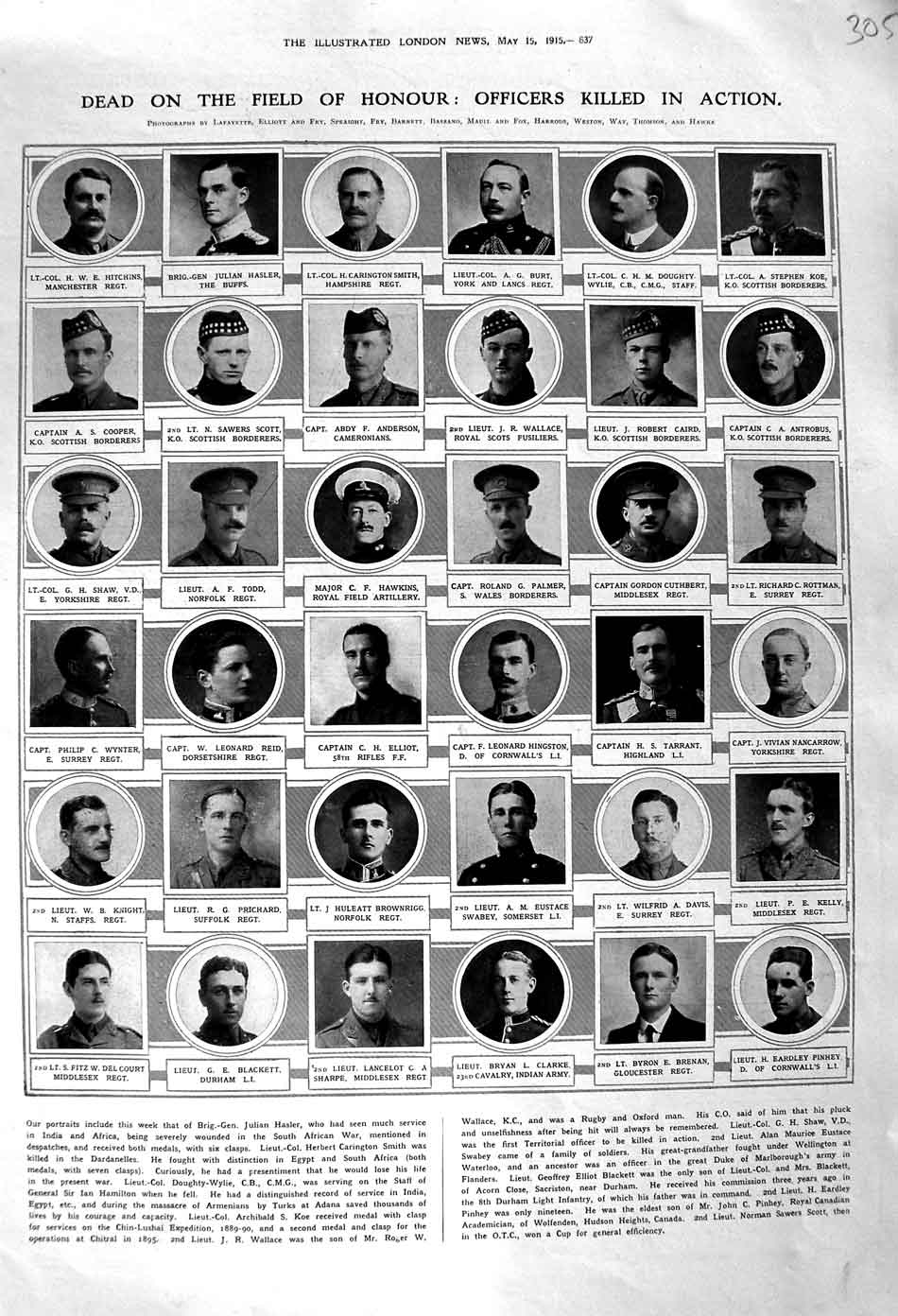 Old Antique Print 1915 War Officers Sharpe Anderson Sawers Cooper Knight 20th