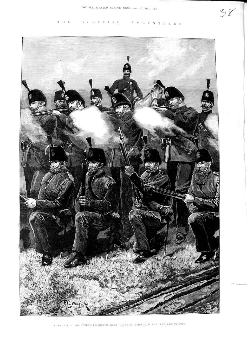 Original Old Antique Print 1881 Queen Edinburgh Rifle Volunteers Brigade Lanark