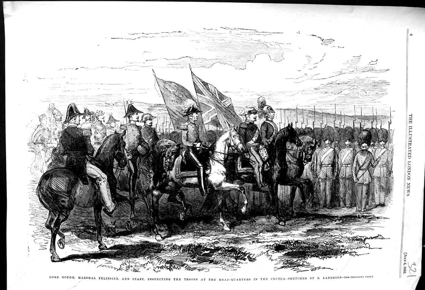 Original Old Antique Print 1855 Lord Gough Marshall Pelissier Siers Crimea War