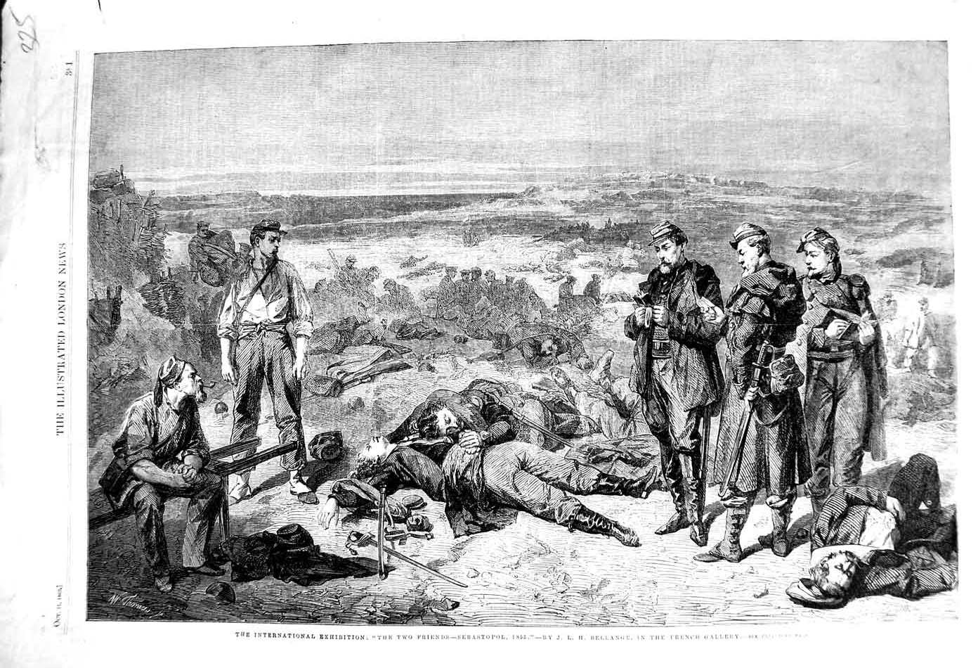 Original Old Antique Print 1862 Sebastopol War Dead Siers Battle Bellange Art