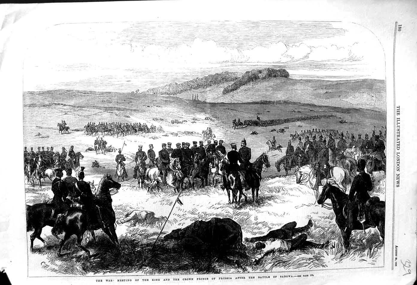 Original Old Antique Print 1866 War King Crown Prince Prussia Battle Sadowa
