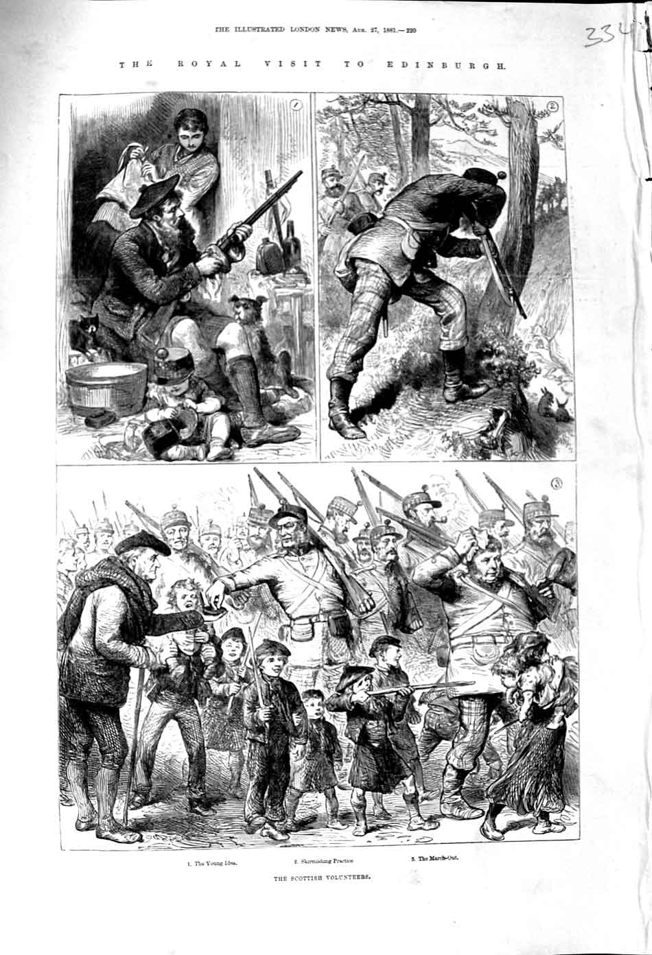 Original Old Antique Print 1881 Edinburgh Scottish Volunteers Children Siers