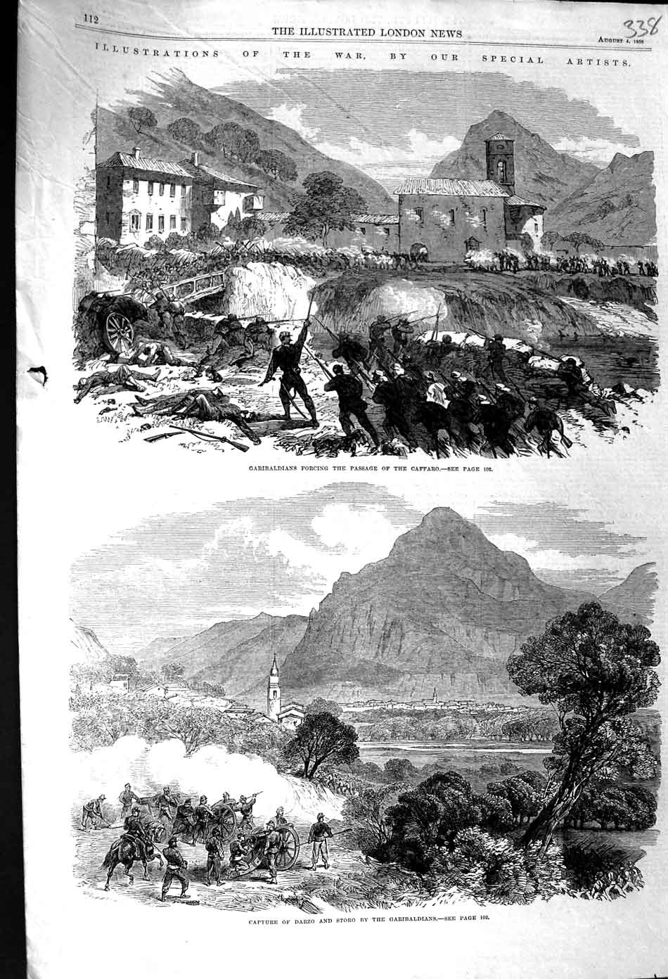 Original Old Antique Print 1866 War Garibaldians Caffaro Darzo Storo Siers 19th