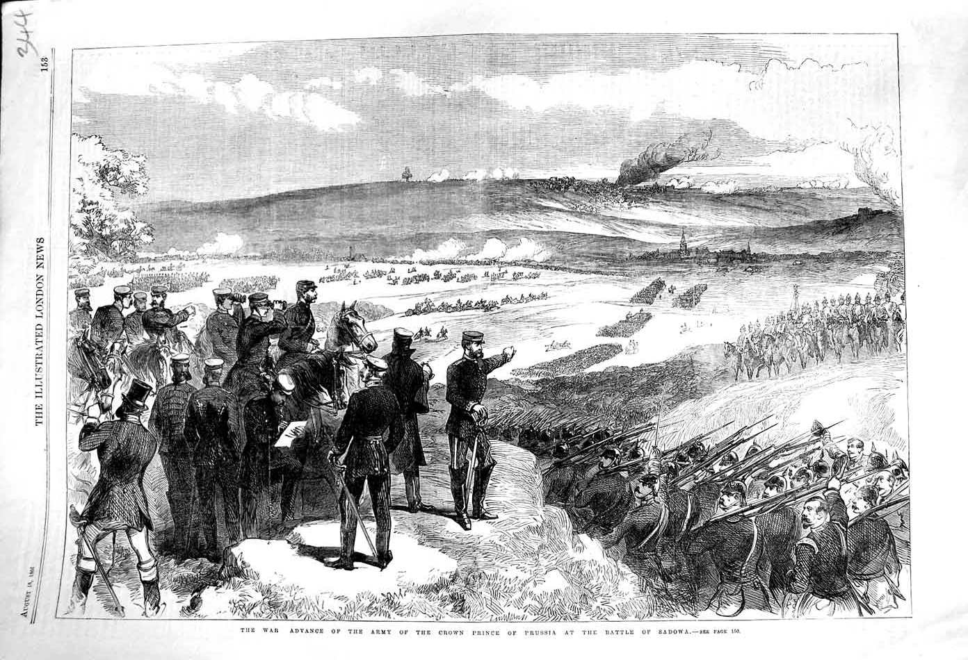 Old Antique Print *3123 1866 War Army Crown Prince Prussia Battle Sadowa
