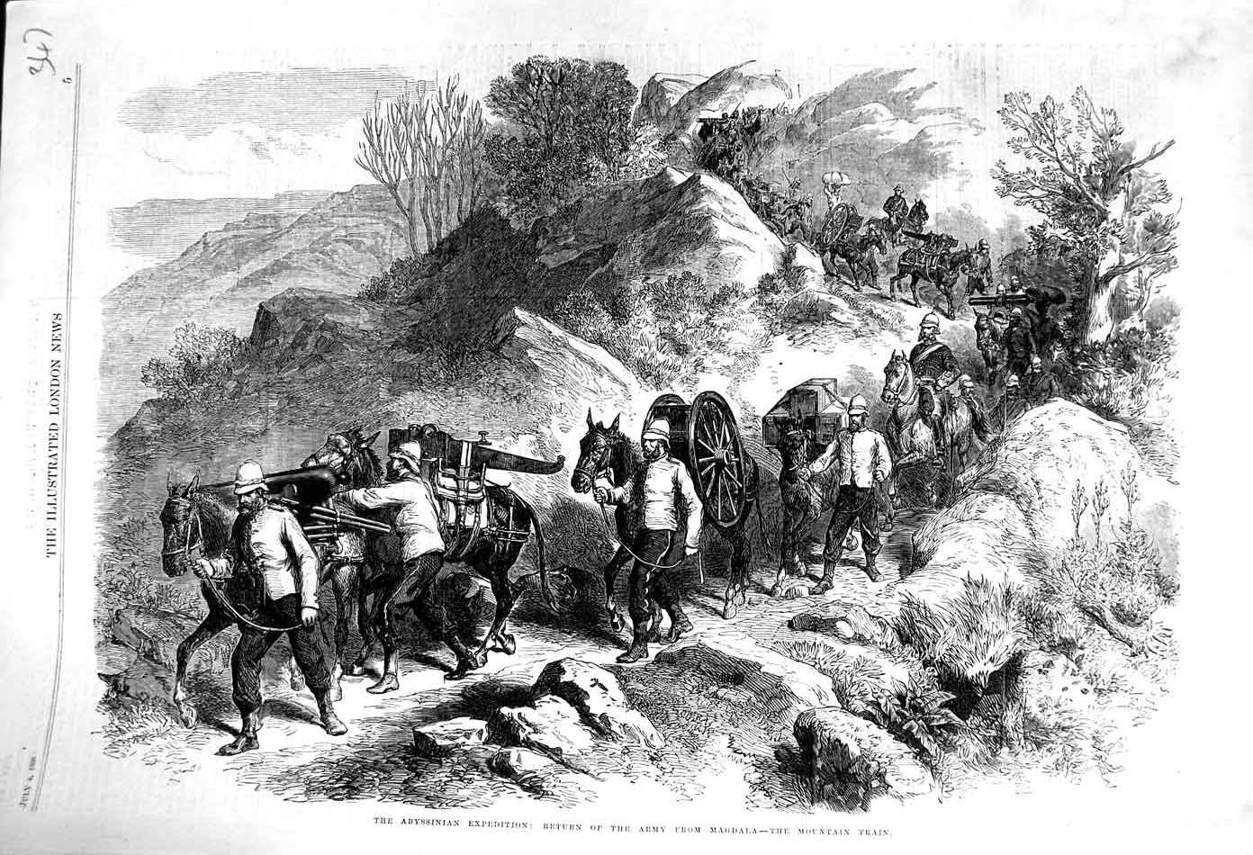 Original Old Antique Print 1868 Abyssinian Expedition Siers Magdala Mountains