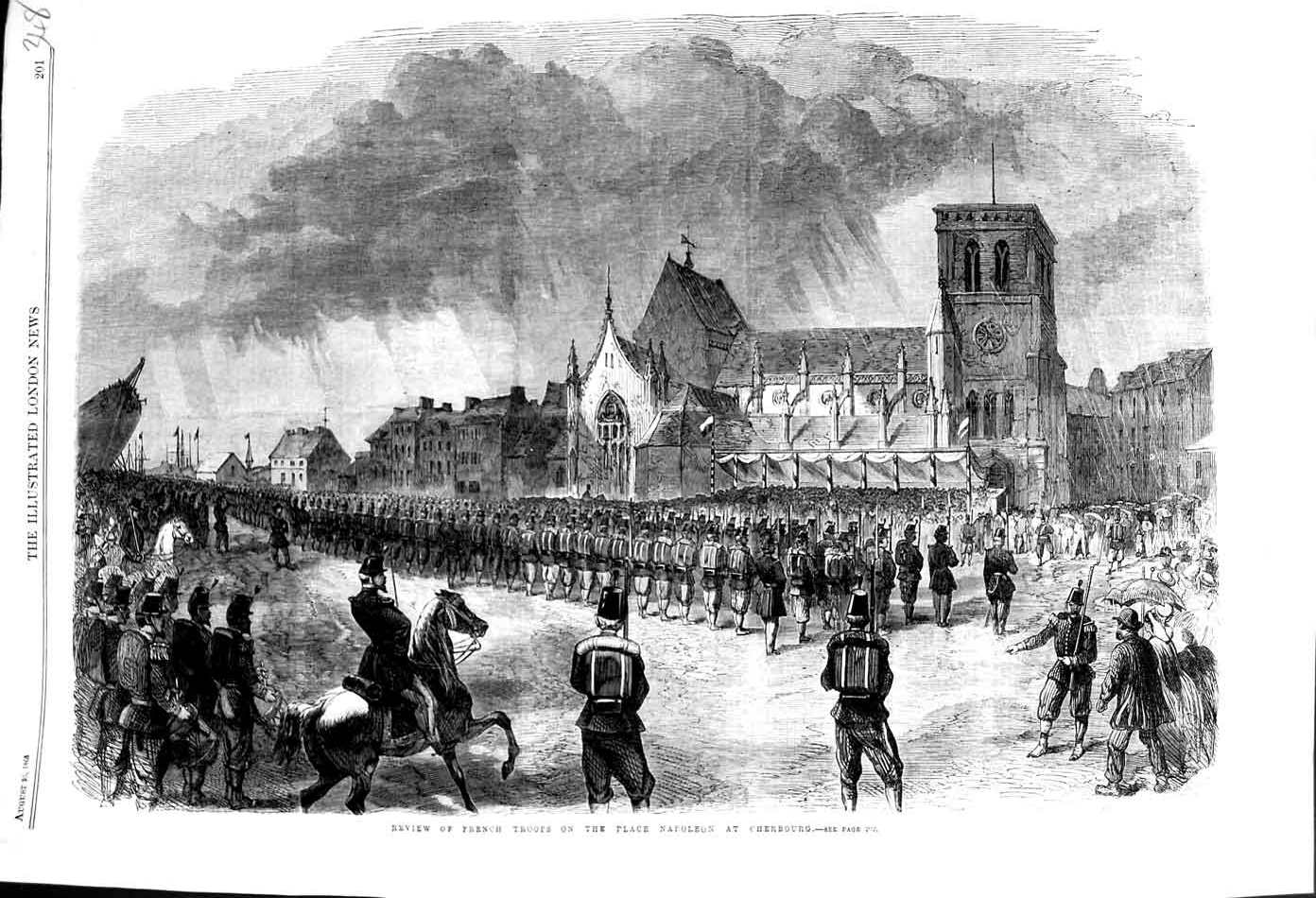 Original Old Antique Print 1865 French Siers Place Napoleon Cherbourg War 19th