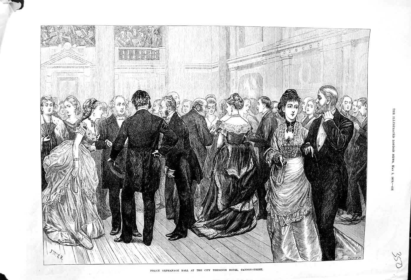 Old Antique Print 1873 Police Orphanage Ball City Terminus Hotel Cannon 19th
