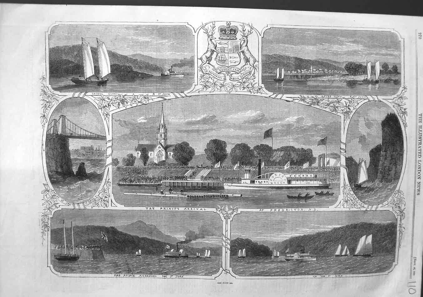 Old Antique Print 1860 Prince Wales Fredrigton Catona Island Boats Yachts 19th