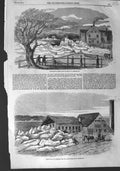 Original Old Antique Print 1857 Storehouse Ice Fredericton Destroyed House 19th