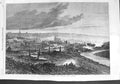 Original Old Antique Print 1866 Great Fire Quebec Canada View Marine Hospital