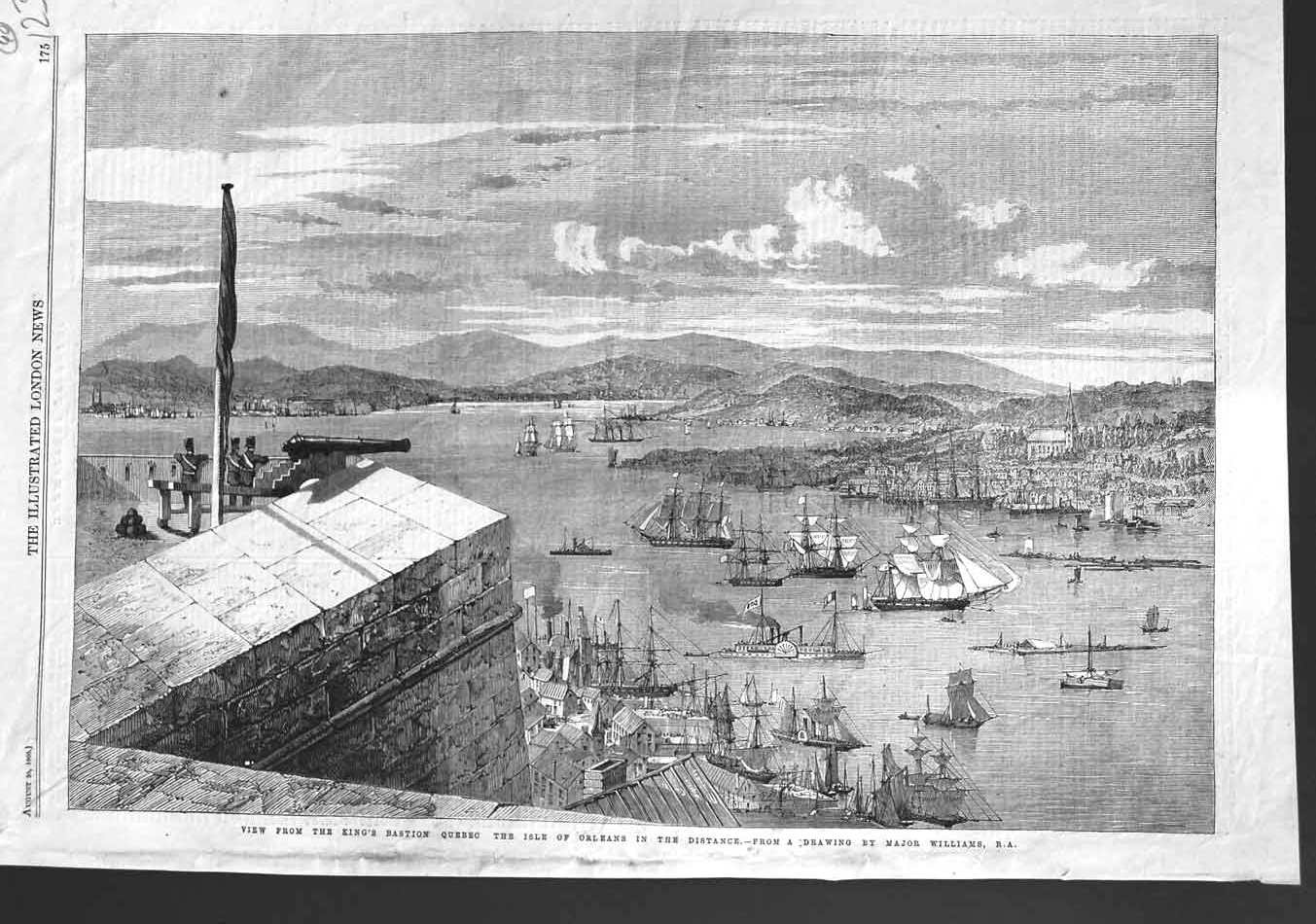 Old Ref.3690 1860 King'S Bastion Quebec Isle Orleans Ships Mountains
