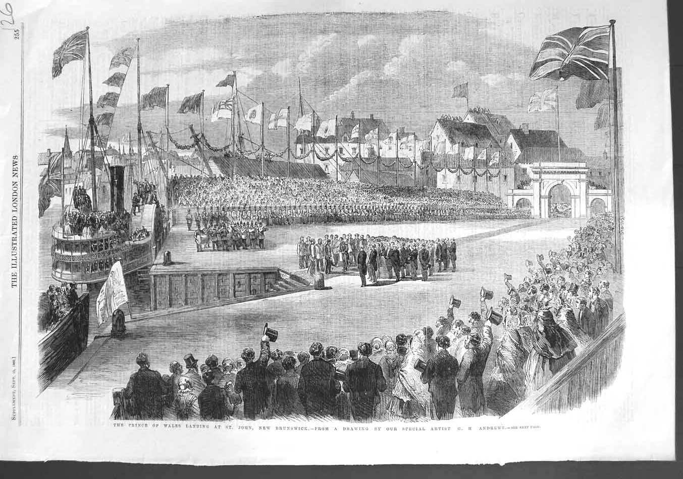 Original Old Antique Print 1860 Prince Wales St. John Brunswick Siers Victorian