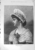Old Antique Print 1883 Emily Mitchell Fine Art Beautiful Lady Woman Rose 19th