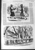 Original Old Antique Print 1864 Japan Siers Fencing Officers Tokaido Transport