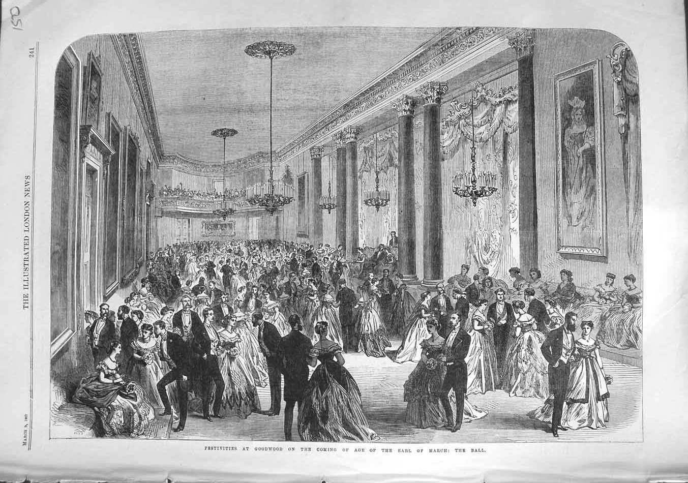 Original Old Antique Print 1867 Festivities Goodwood Earl March Ball Dancing