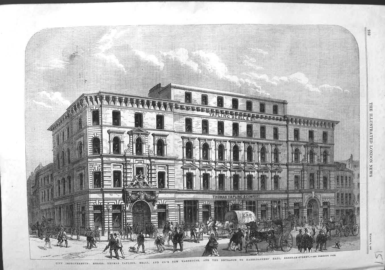 Old Antique Print 1867 Messrs Thomas Tapling Beall Haberdashers Gresham 19th