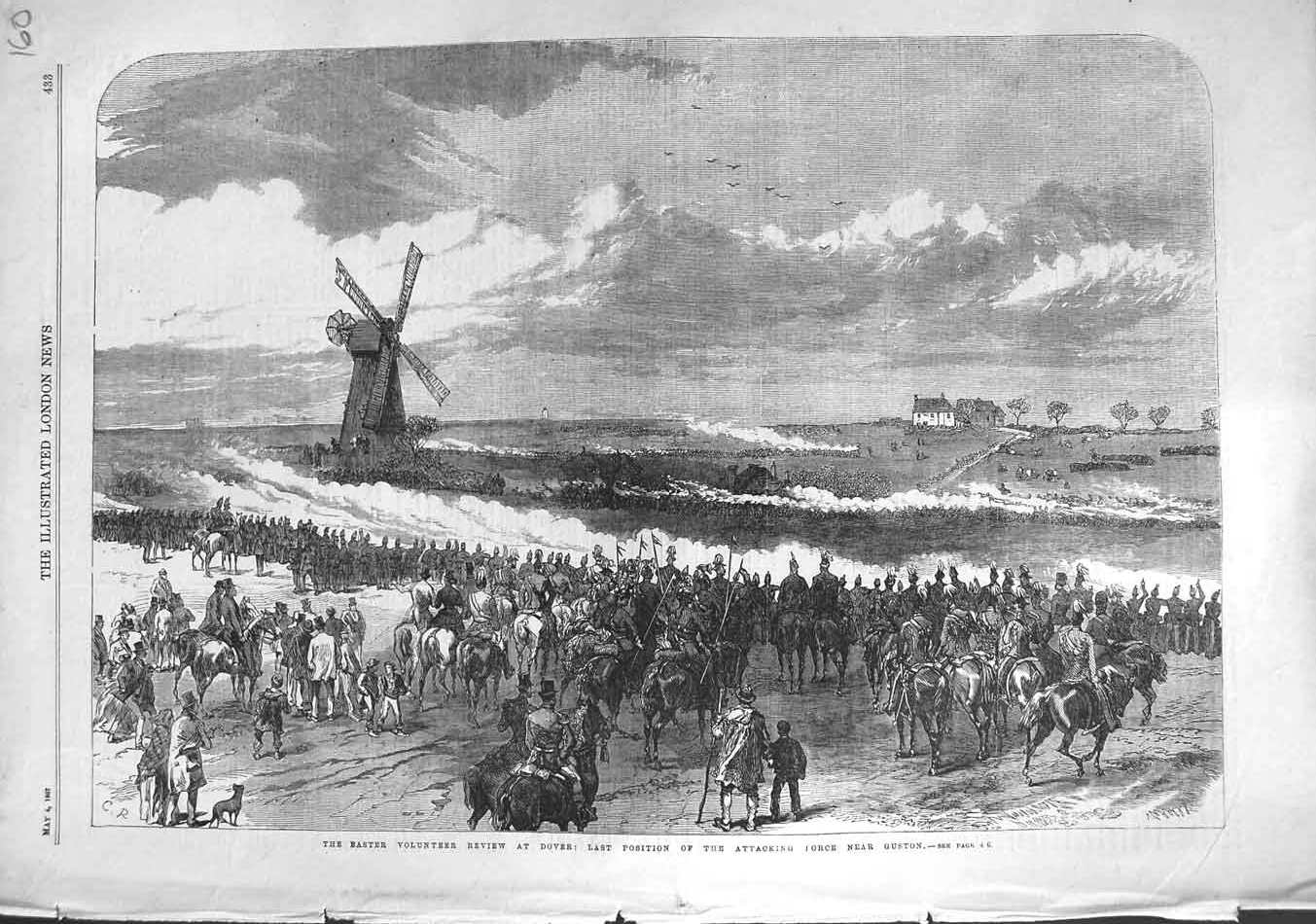 Original Old Antique Print 1867 Easter Volunteers Dover Attacking Force Guston