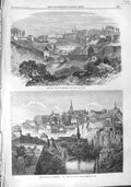 Original Old Antique Print 1867 Town Fort Luxemburg Du Moulin Bridge Buildings