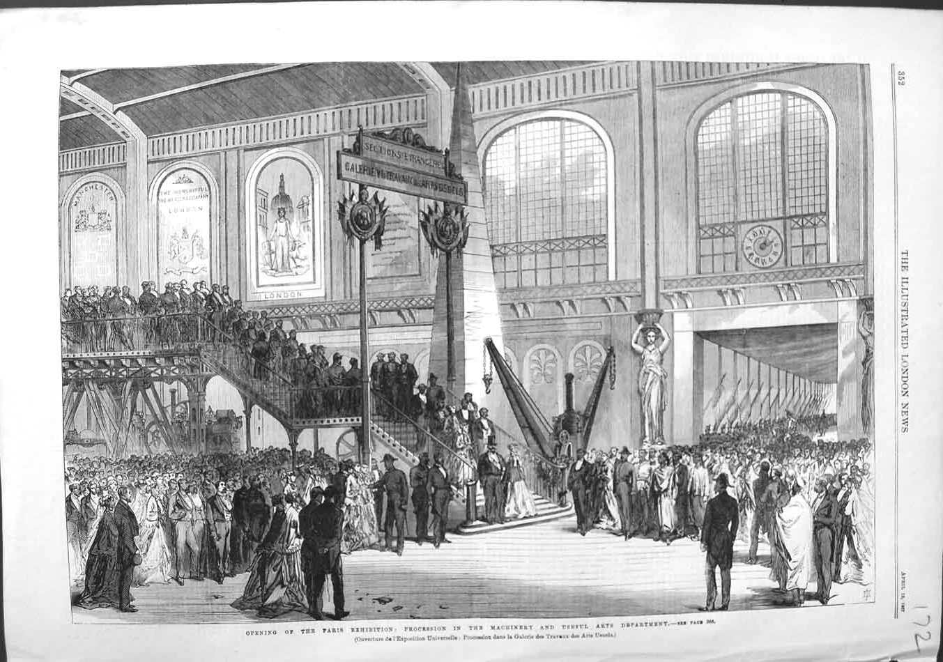 Old Antique Print 1867 Paris Procession Machinery Useful Arts Department 19th