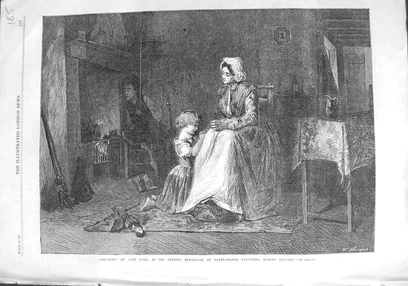 Original Old Antique Print 1867 John Burr Fine Art Mother Little Girl Bed-Time