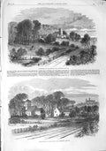Original Old Antique Print 1867 Normanton Lincoln Honington Railway Bracebridge