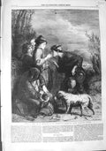 Original Old Antique Print 1867 Fine Art People Eating Monkey Goat Mulready