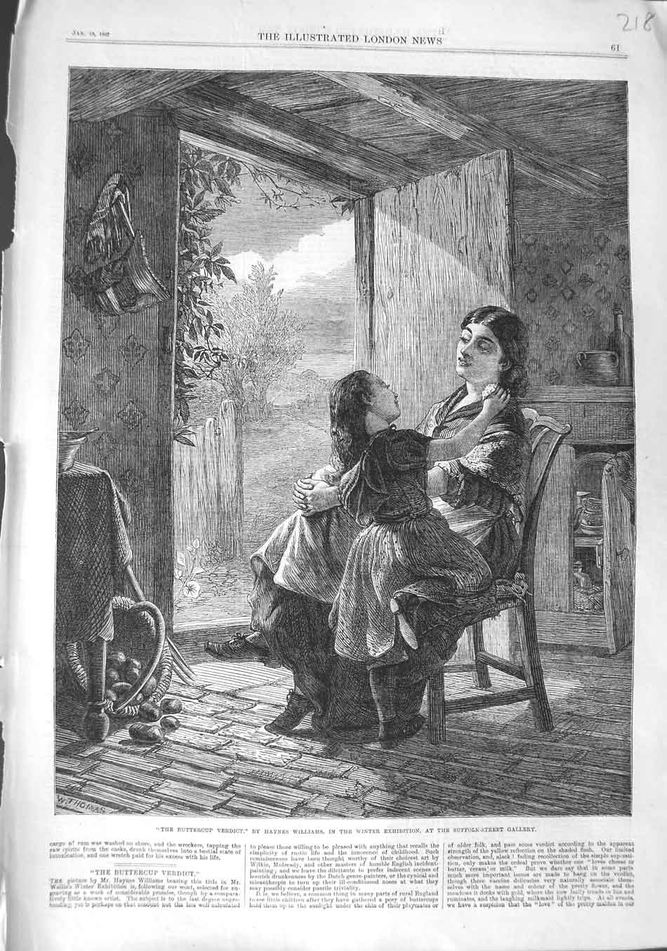 Original Old Antique Print 1867 Haynes Williams Fine Art Mother Little Girl
