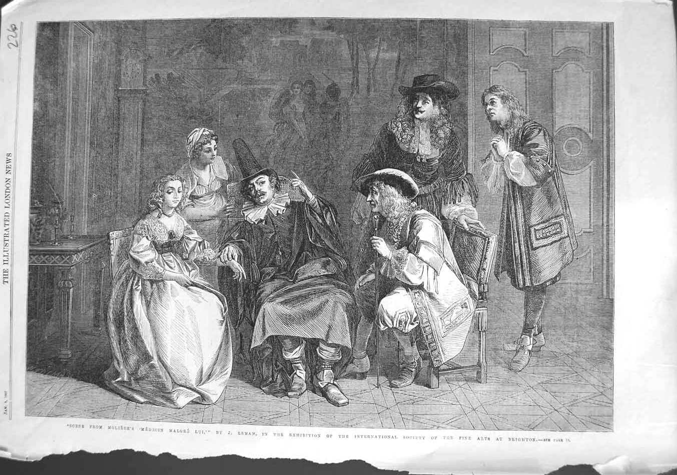 Old Antique Print 1867 Scene Moliere'S Medecin Malgre Lui Theatre Leman 19th
