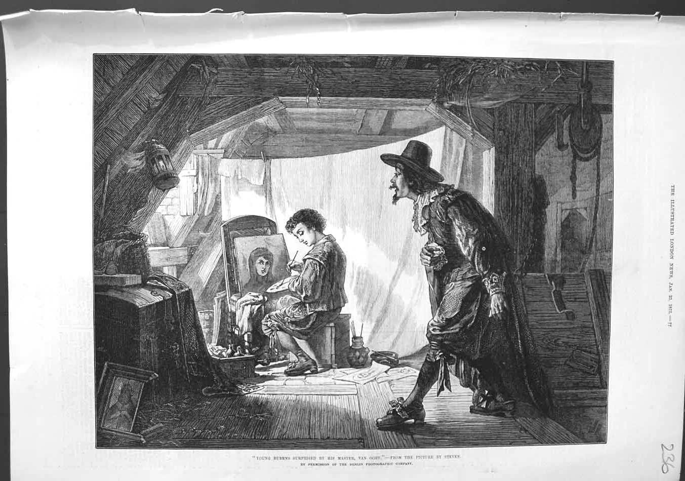 Original Old Antique Print 1875 Young Rubens Master Van Oort Painting Portrait