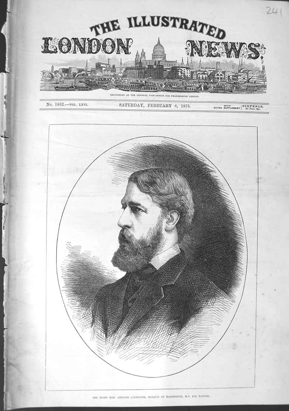Original Old Antique Print 1875 Portrait Spencer Cavendish Marquis Hartington