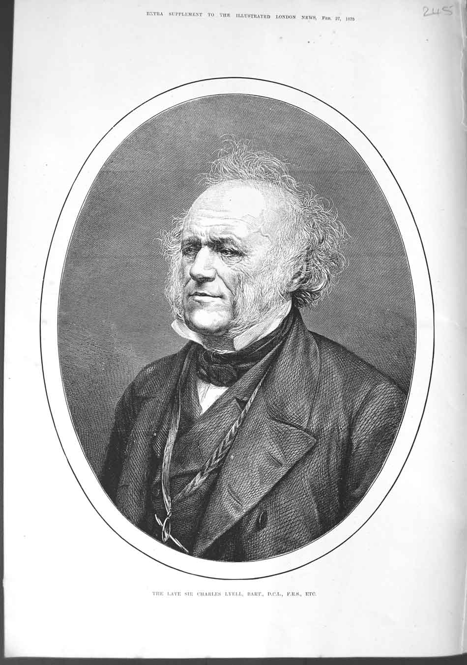 Original Old Antique Print 1875 Portrait Sir Charles Leyell Bart D.C.L 19th