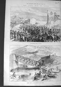 Old Antique Print 1875 Civil War Spain King Alfonso Tafalla Railway Pueyo 19th