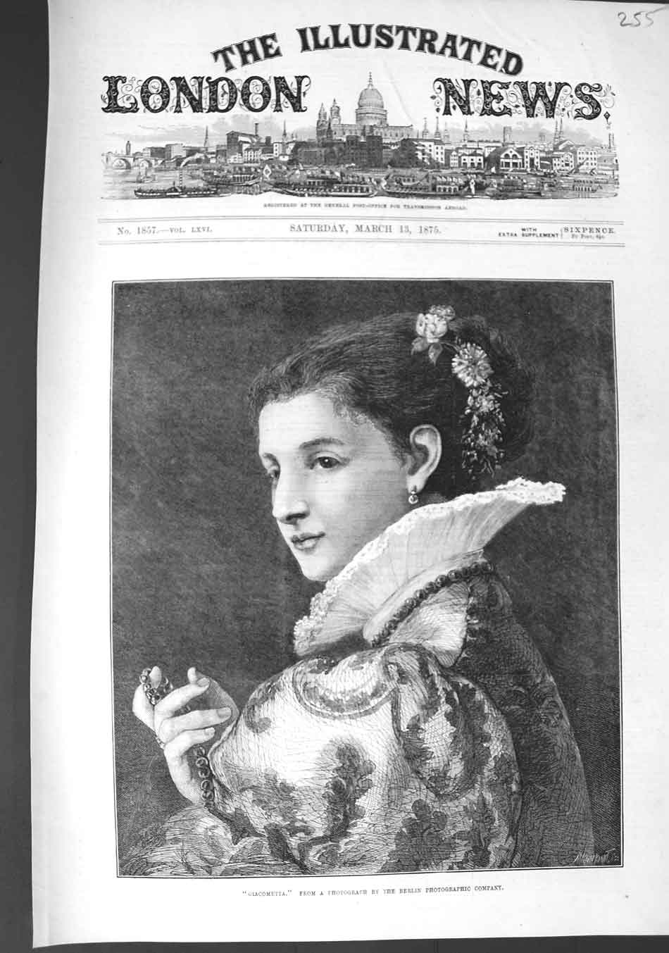 Original Old Antique Print 1875 Portrait Giacometta Lady Woman 19th