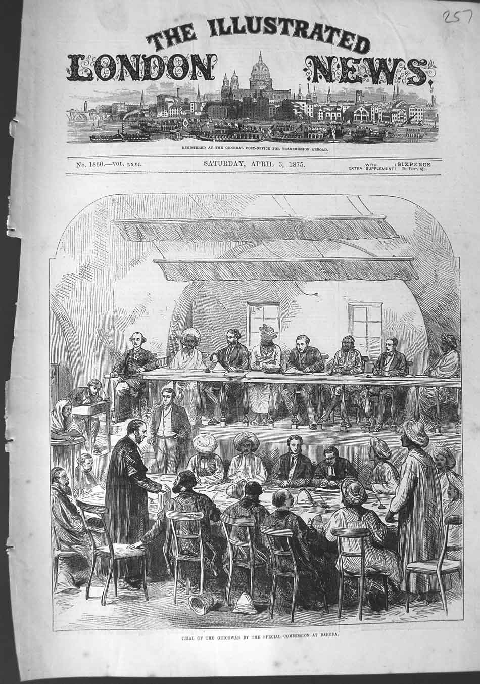 Original Old Antique Print 1875 Court Trial Guicowar Special Commission Baroda